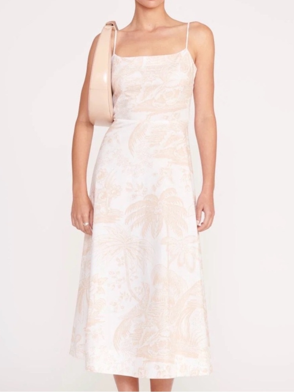 STAUD Amaranth Dress Size 4 Ivory/Cream/Beige Midi Floral Print